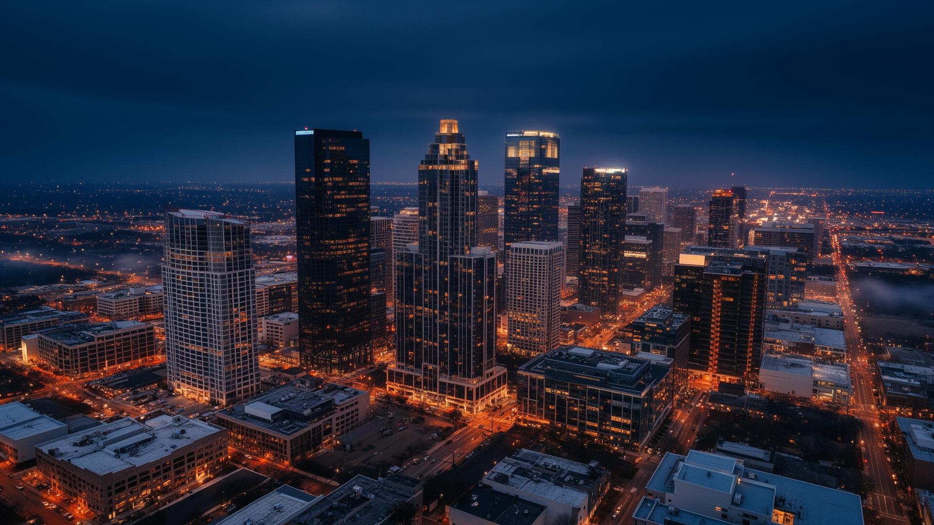 Texas downtown city skyline at night